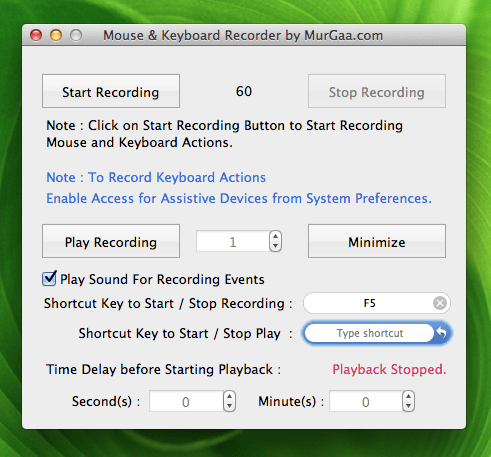 Main Screen of Macro Recorder for Macintosh